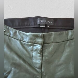 Sachin + Babi Lamb Leather Green Straight Ankle Boot Pants, Sz 6